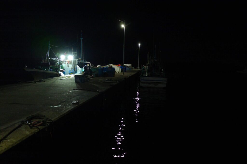 夜の港の常夜灯